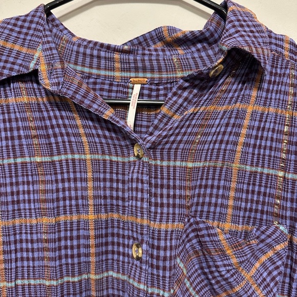 Free People Break My Stride Metallic Plaid Tunic Button-Up Shirt Violet Size S - Picture 4 of 10